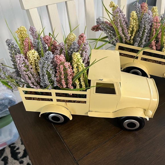 2- Easter Yellow Decorative Truck Planters with Faux Flowers - Picture 2 of 8